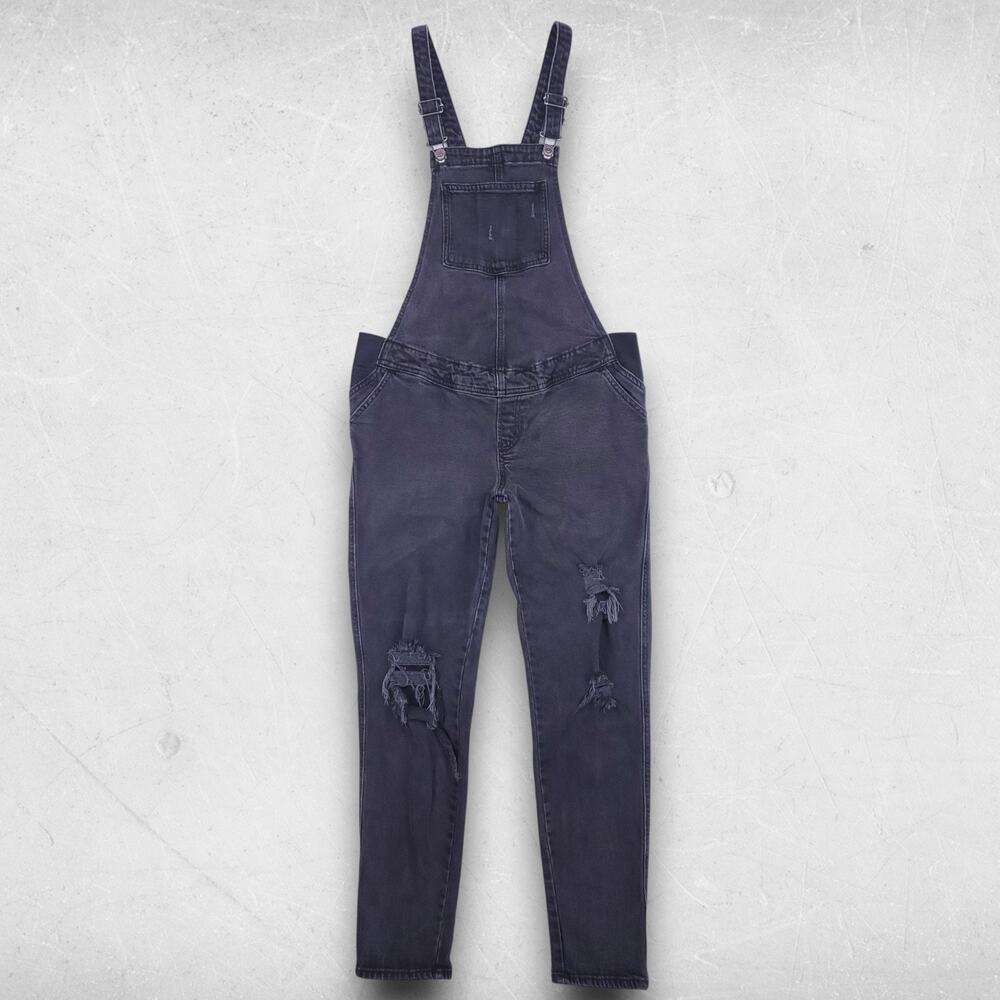 Old Navy Maternity Bib Overalls Women 6L Black Tapered Distressed Casual Indie